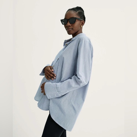 Hatch Maternity Classic Button Down - navy white stripe - Picture 2 of 8